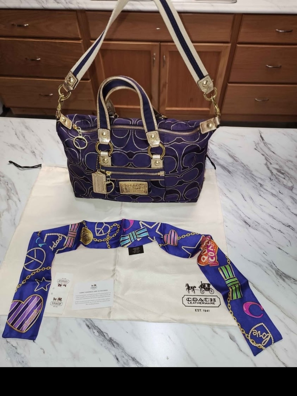Coach Purple Signature Satchel with Gold Hardware